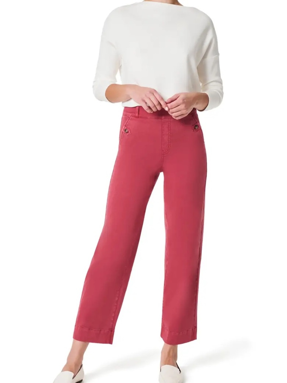 SPANX Stretch Twill Wide Leg Crop Pants Red High Rise Pull On Crop